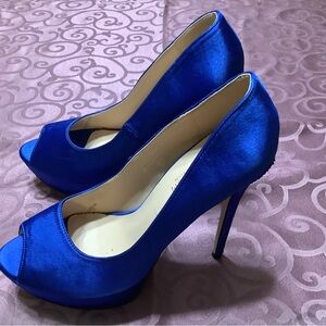De Blossom Peep toe high heel platform pumps, Navy blue, size 9.5